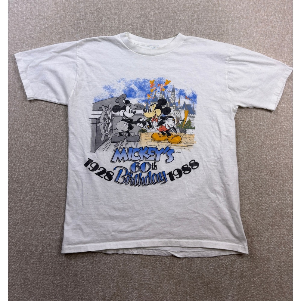 Vintage 1988 Mickey Mouse 60th Birthday T-Shirt Artex White Mens Medium USA Made